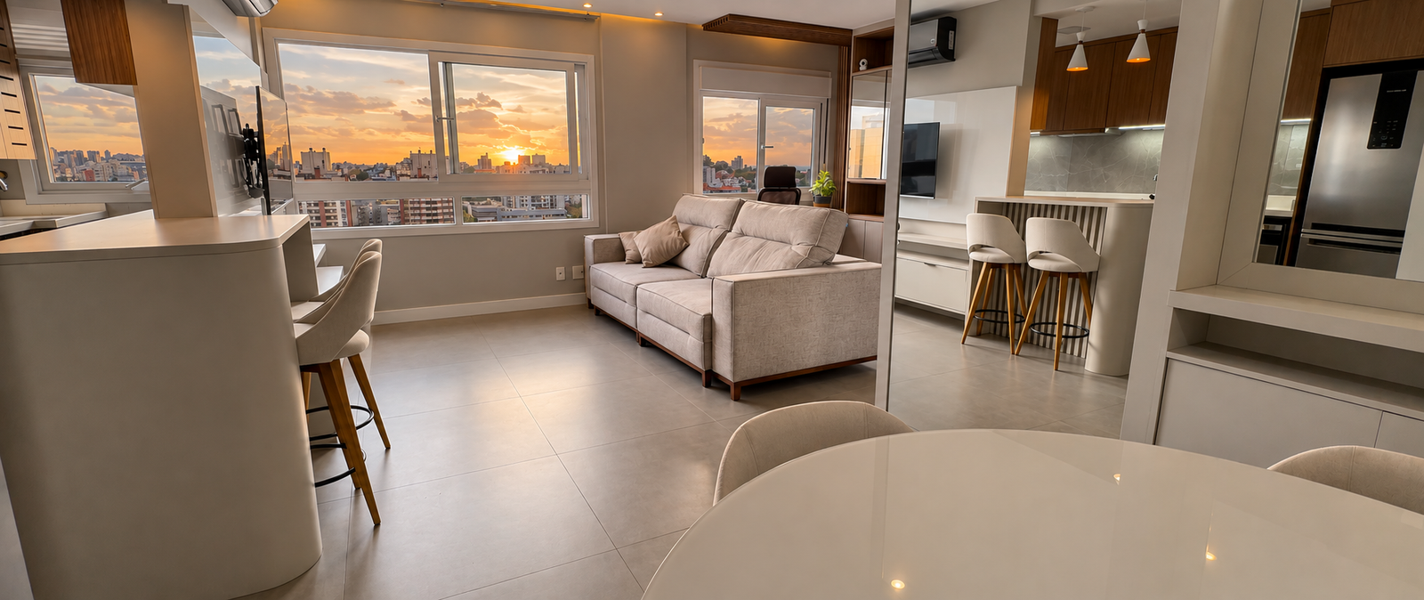 Living com vista panorâmica em andar alto